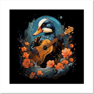 Mandarin Duck Playing Guitar Posters and Art